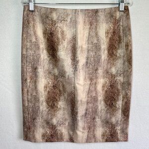 Catherine Malandrino Pencil Skirt 8 Beige Brown Print Lined Back Slit Zipper New